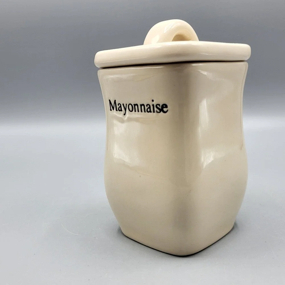 Longaberger Mayonnaise Jar Ceramic Condiment Pot Lid Cream Farmhouse Replacement
